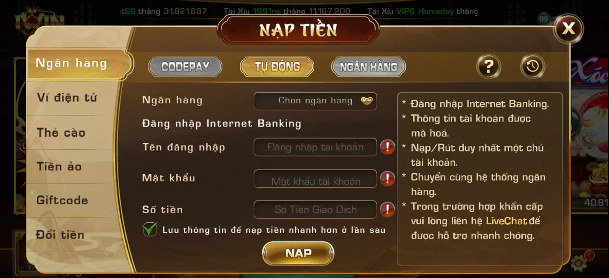 Tính năng nạp, rút tiền tại iWin Club luôn được đảm bảo an toàn Tính năng nạp, rút tiền tại iWin Club luôn được đảm bảo an toàn